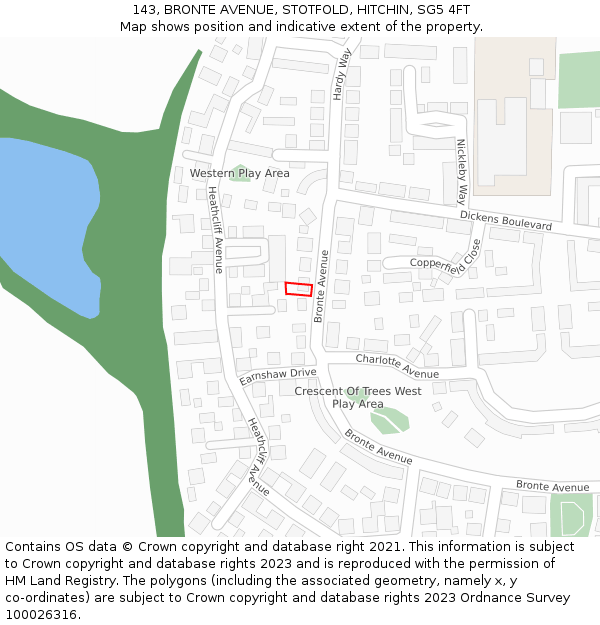 143, BRONTE AVENUE, STOTFOLD, HITCHIN, SG5 4FT: Location map and indicative extent of plot
