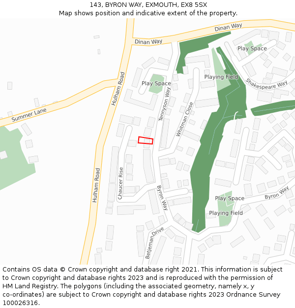 143, BYRON WAY, EXMOUTH, EX8 5SX: Location map and indicative extent of plot