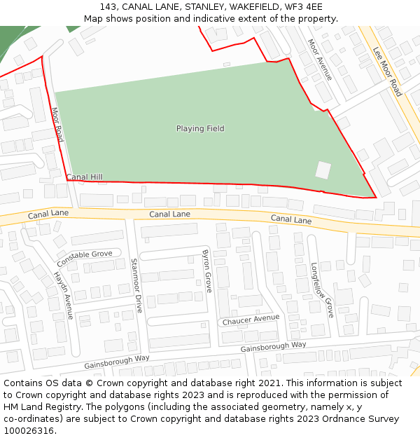 143, CANAL LANE, STANLEY, WAKEFIELD, WF3 4EE: Location map and indicative extent of plot