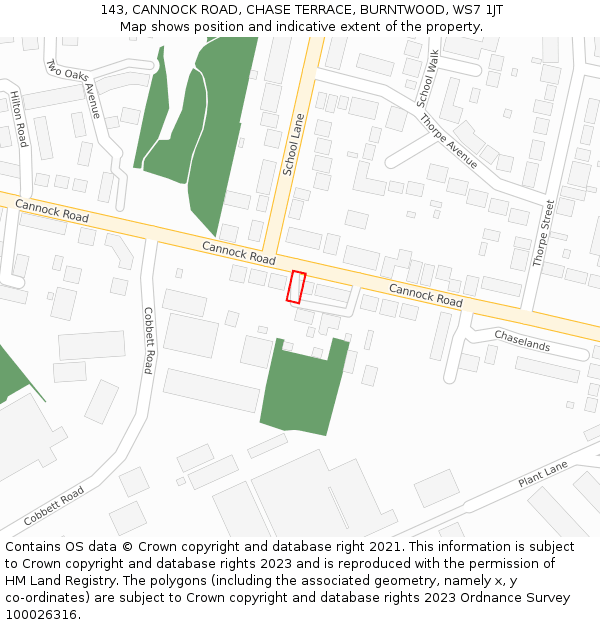 143, CANNOCK ROAD, CHASE TERRACE, BURNTWOOD, WS7 1JT: Location map and indicative extent of plot