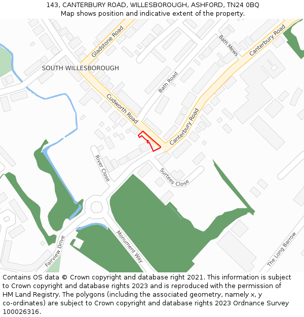 143, CANTERBURY ROAD, WILLESBOROUGH, ASHFORD, TN24 0BQ: Location map and indicative extent of plot