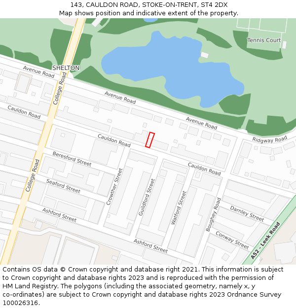 143, CAULDON ROAD, STOKE-ON-TRENT, ST4 2DX: Location map and indicative extent of plot