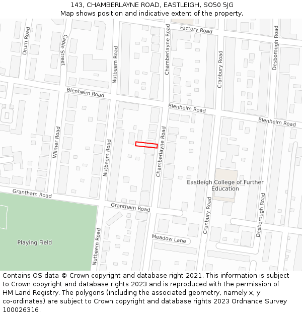 143, CHAMBERLAYNE ROAD, EASTLEIGH, SO50 5JG: Location map and indicative extent of plot