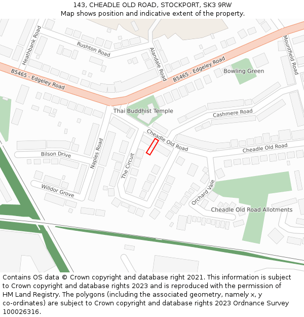 143, CHEADLE OLD ROAD, STOCKPORT, SK3 9RW: Location map and indicative extent of plot