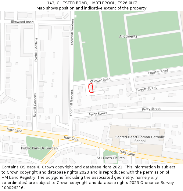 143, CHESTER ROAD, HARTLEPOOL, TS26 0HZ: Location map and indicative extent of plot