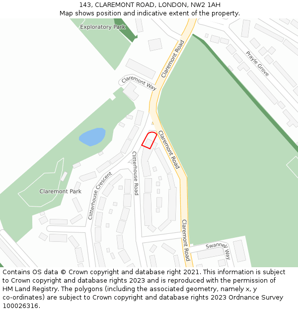 143, CLAREMONT ROAD, LONDON, NW2 1AH: Location map and indicative extent of plot