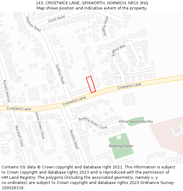 143, CROSTWICK LANE, SPIXWORTH, NORWICH, NR10 3NQ: Location map and indicative extent of plot