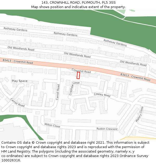 143, CROWNHILL ROAD, PLYMOUTH, PL5 3SS: Location map and indicative extent of plot