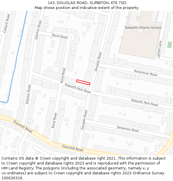 143, DOUGLAS ROAD, SURBITON, KT6 7SD: Location map and indicative extent of plot