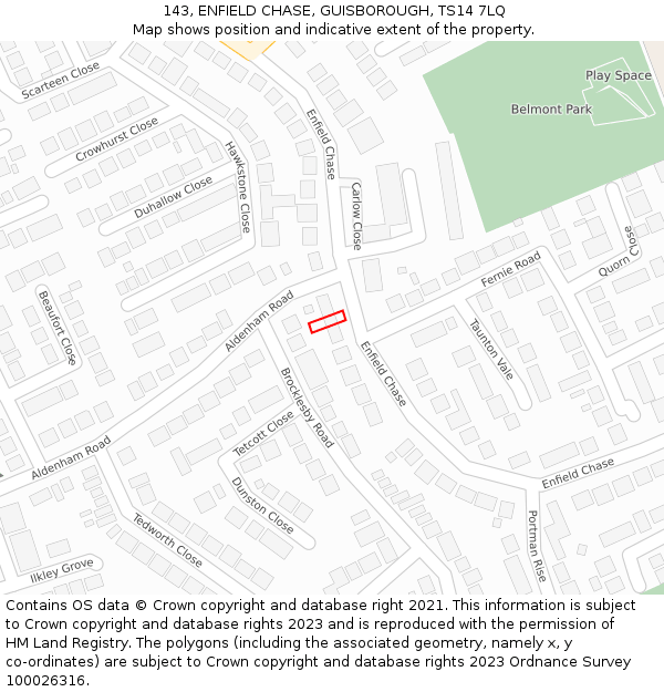 143, ENFIELD CHASE, GUISBOROUGH, TS14 7LQ: Location map and indicative extent of plot