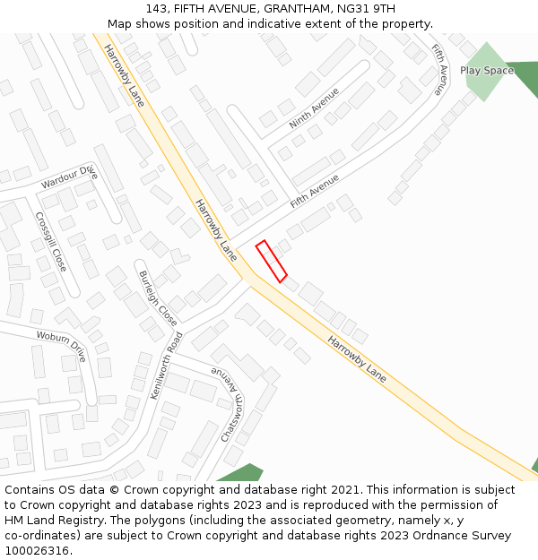 143, FIFTH AVENUE, GRANTHAM, NG31 9TH: Location map and indicative extent of plot