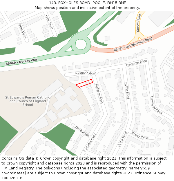 143, FOXHOLES ROAD, POOLE, BH15 3NE: Location map and indicative extent of plot