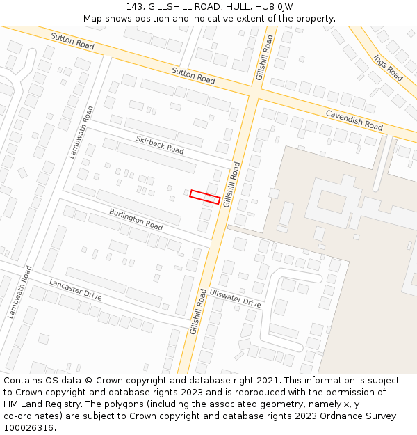 143, GILLSHILL ROAD, HULL, HU8 0JW: Location map and indicative extent of plot