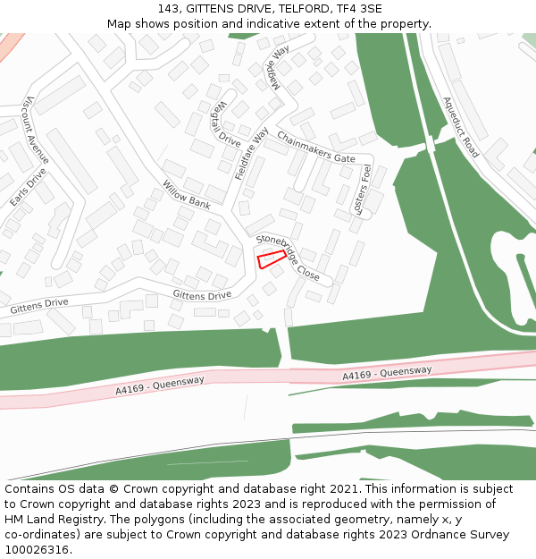 143, GITTENS DRIVE, TELFORD, TF4 3SE: Location map and indicative extent of plot