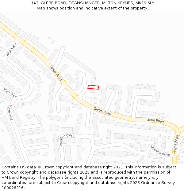 143, GLEBE ROAD, DEANSHANGER, MILTON KEYNES, MK19 6LY: Location map and indicative extent of plot