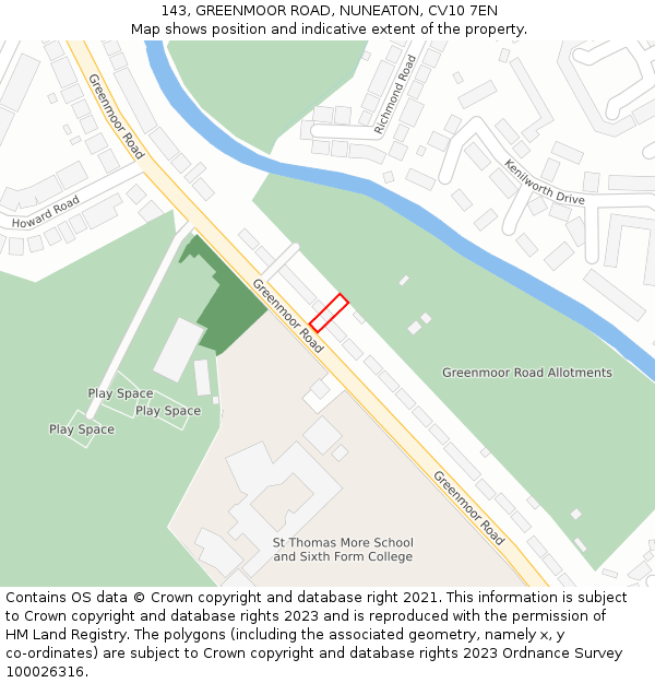 143, GREENMOOR ROAD, NUNEATON, CV10 7EN: Location map and indicative extent of plot