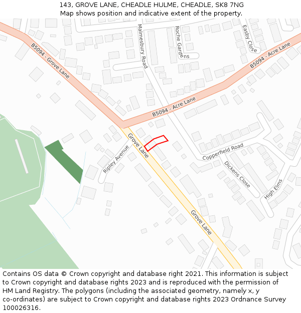 143, GROVE LANE, CHEADLE HULME, CHEADLE, SK8 7NG: Location map and indicative extent of plot