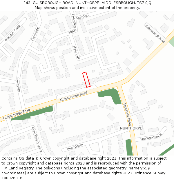 143, GUISBOROUGH ROAD, NUNTHORPE, MIDDLESBROUGH, TS7 0JQ: Location map and indicative extent of plot