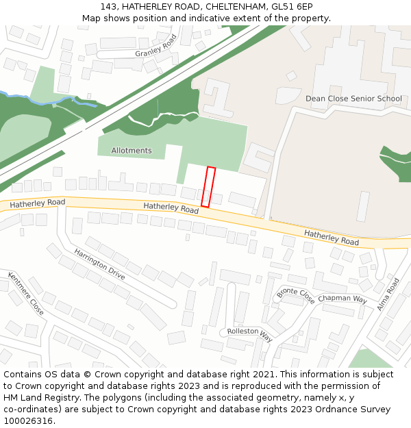 143, HATHERLEY ROAD, CHELTENHAM, GL51 6EP: Location map and indicative extent of plot