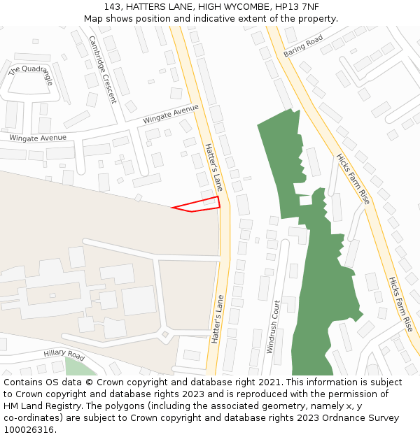 143, HATTERS LANE, HIGH WYCOMBE, HP13 7NF: Location map and indicative extent of plot