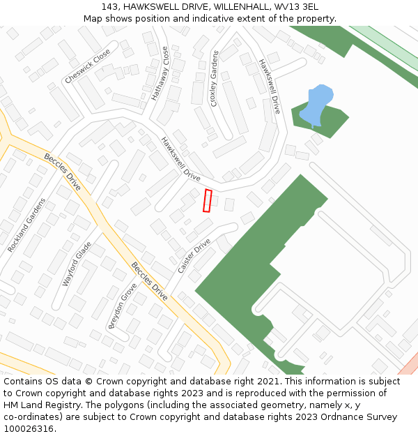 143, HAWKSWELL DRIVE, WILLENHALL, WV13 3EL: Location map and indicative extent of plot