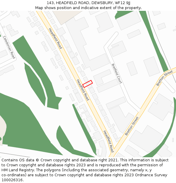 143, HEADFIELD ROAD, DEWSBURY, WF12 9JJ: Location map and indicative extent of plot