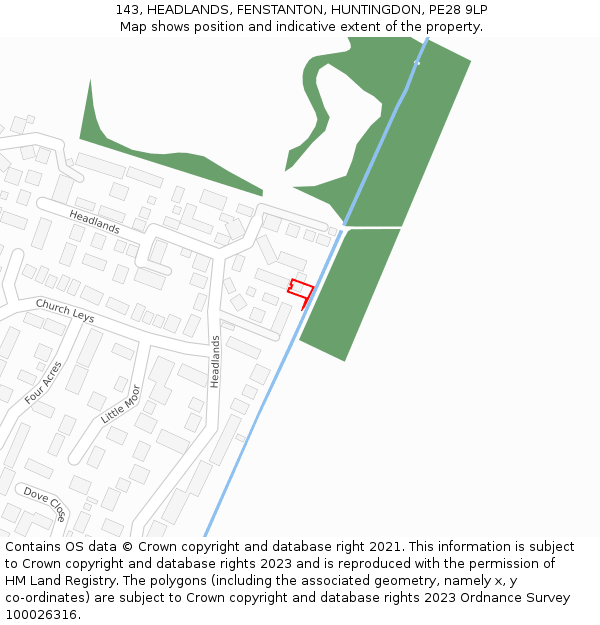 143, HEADLANDS, FENSTANTON, HUNTINGDON, PE28 9LP: Location map and indicative extent of plot