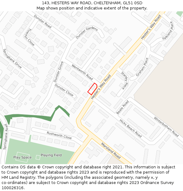 143, HESTERS WAY ROAD, CHELTENHAM, GL51 0SD: Location map and indicative extent of plot
