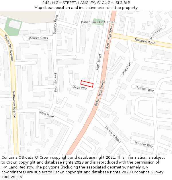 143, HIGH STREET, LANGLEY, SLOUGH, SL3 8LP: Location map and indicative extent of plot