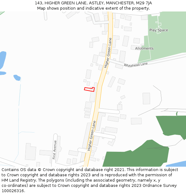 143, HIGHER GREEN LANE, ASTLEY, MANCHESTER, M29 7JA: Location map and indicative extent of plot