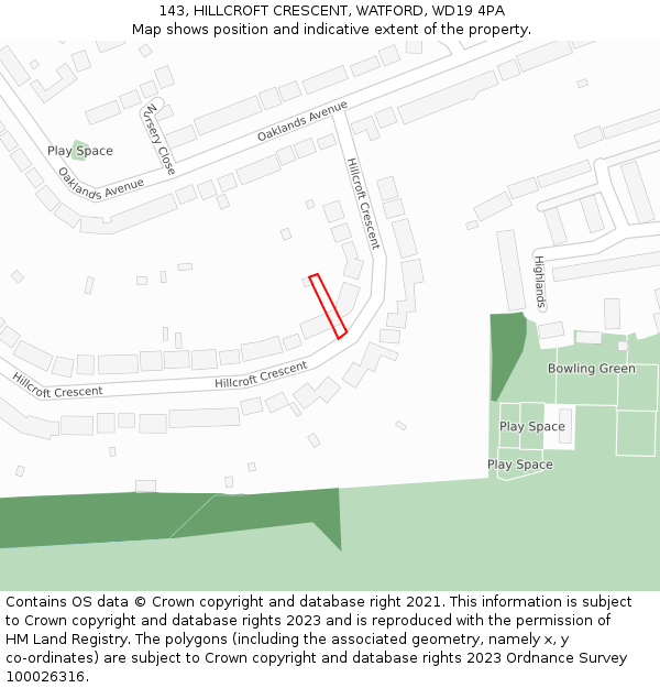 143, HILLCROFT CRESCENT, WATFORD, WD19 4PA: Location map and indicative extent of plot