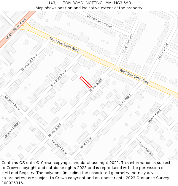 143, HILTON ROAD, NOTTINGHAM, NG3 6AR: Location map and indicative extent of plot