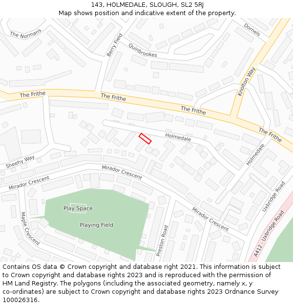 143, HOLMEDALE, SLOUGH, SL2 5RJ: Location map and indicative extent of plot