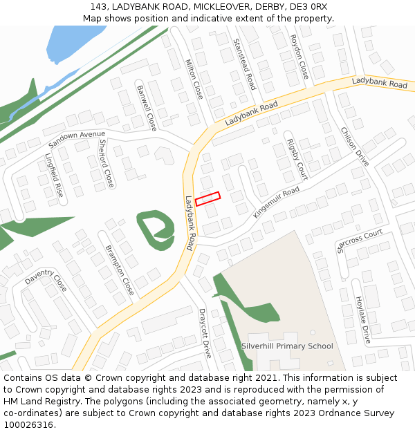 143, LADYBANK ROAD, MICKLEOVER, DERBY, DE3 0RX: Location map and indicative extent of plot