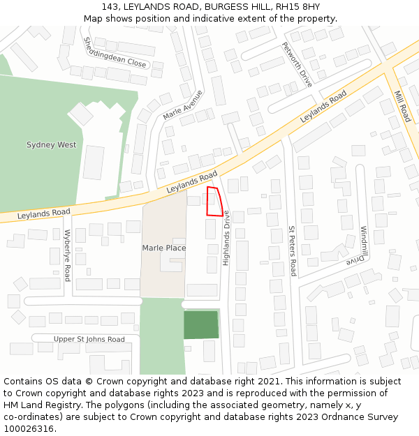 143, LEYLANDS ROAD, BURGESS HILL, RH15 8HY: Location map and indicative extent of plot