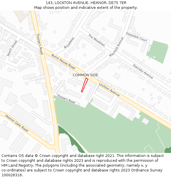 143, LOCKTON AVENUE, HEANOR, DE75 7ER: Location map and indicative extent of plot