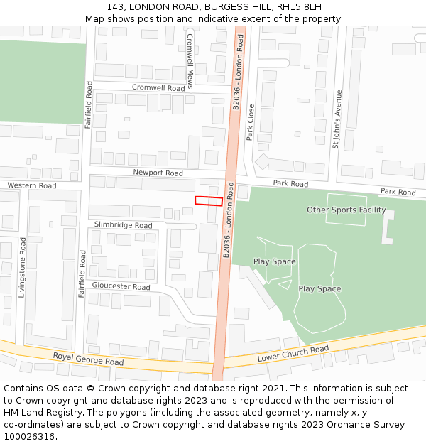 143, LONDON ROAD, BURGESS HILL, RH15 8LH: Location map and indicative extent of plot