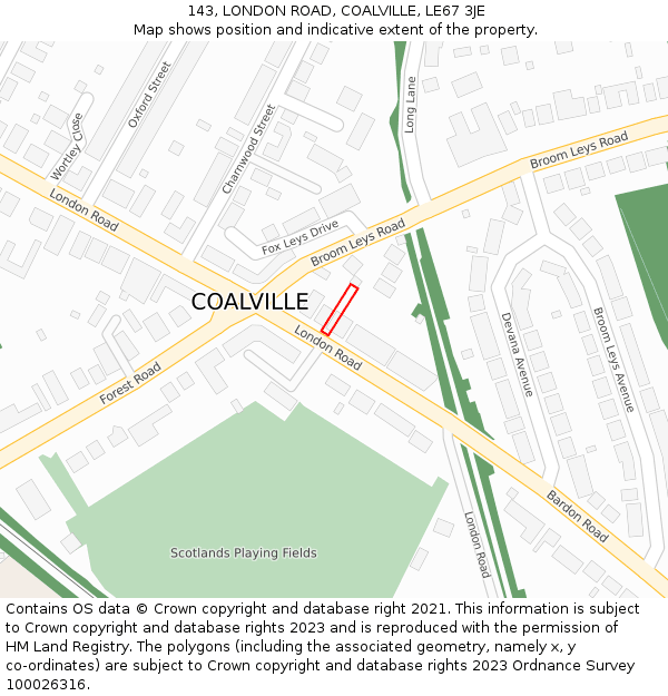 143, LONDON ROAD, COALVILLE, LE67 3JE: Location map and indicative extent of plot