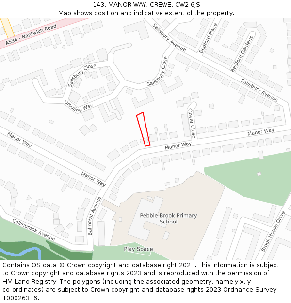 143, MANOR WAY, CREWE, CW2 6JS: Location map and indicative extent of plot