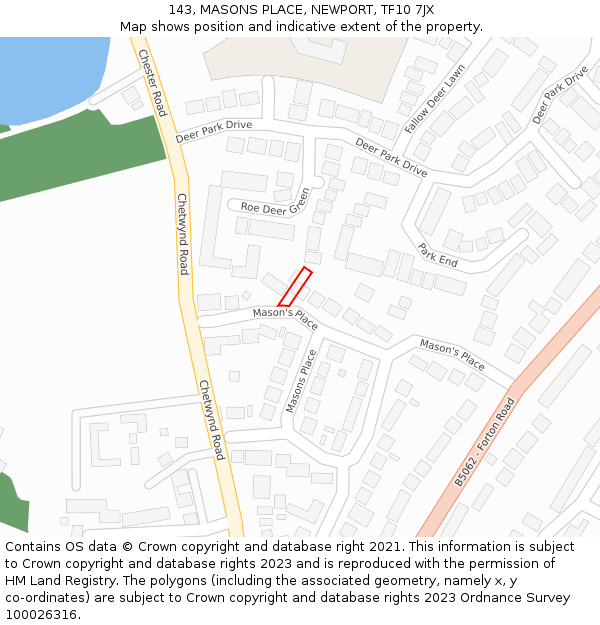 143, MASONS PLACE, NEWPORT, TF10 7JX: Location map and indicative extent of plot