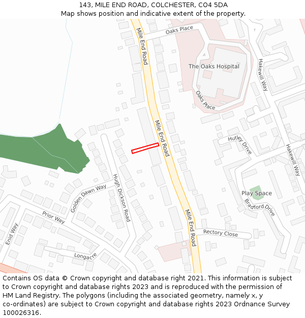 143, MILE END ROAD, COLCHESTER, CO4 5DA: Location map and indicative extent of plot