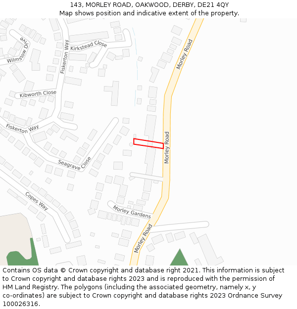 143, MORLEY ROAD, OAKWOOD, DERBY, DE21 4QY: Location map and indicative extent of plot