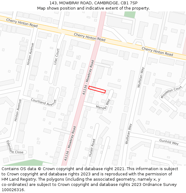 143, MOWBRAY ROAD, CAMBRIDGE, CB1 7SP: Location map and indicative extent of plot