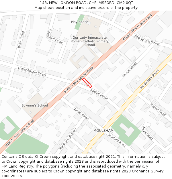 143, NEW LONDON ROAD, CHELMSFORD, CM2 0QT: Location map and indicative extent of plot