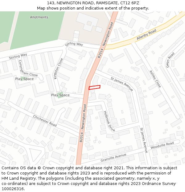 143, NEWINGTON ROAD, RAMSGATE, CT12 6PZ: Location map and indicative extent of plot