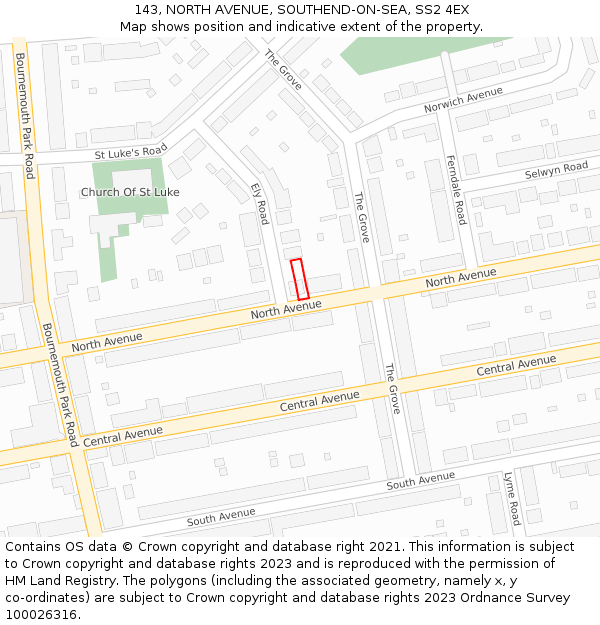 143, NORTH AVENUE, SOUTHEND-ON-SEA, SS2 4EX: Location map and indicative extent of plot