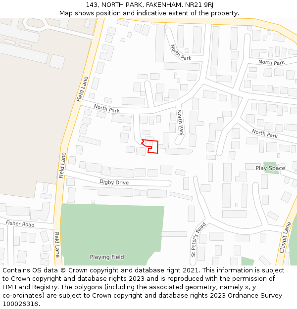 143, NORTH PARK, FAKENHAM, NR21 9RJ: Location map and indicative extent of plot