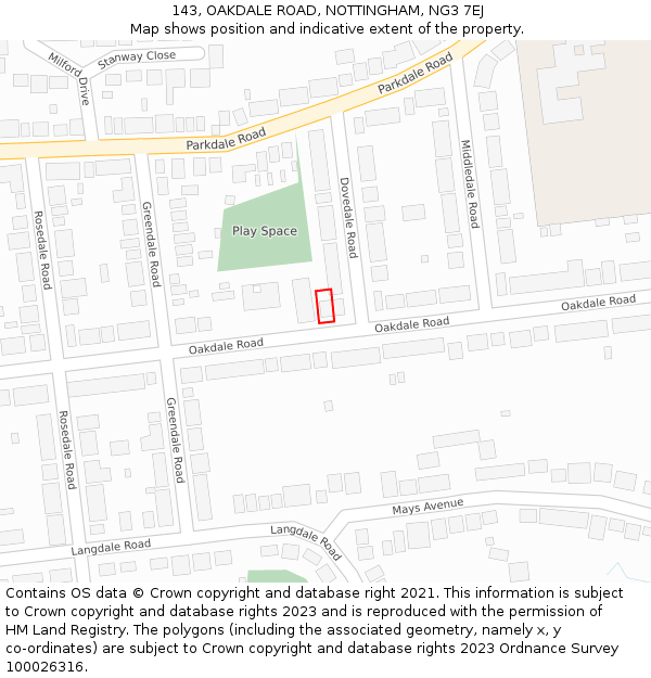 143, OAKDALE ROAD, NOTTINGHAM, NG3 7EJ: Location map and indicative extent of plot