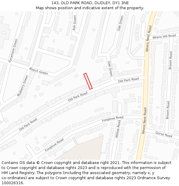 143, OLD PARK ROAD, DUDLEY, DY1 3NE: Location map and indicative extent of plot