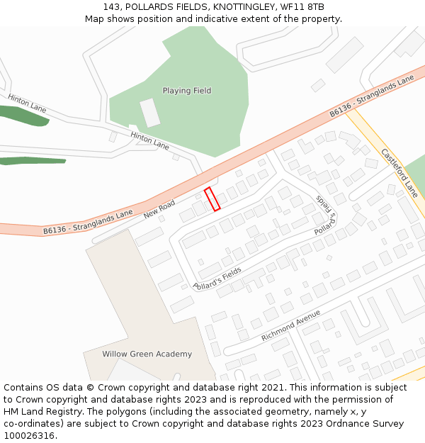 143, POLLARDS FIELDS, KNOTTINGLEY, WF11 8TB: Location map and indicative extent of plot